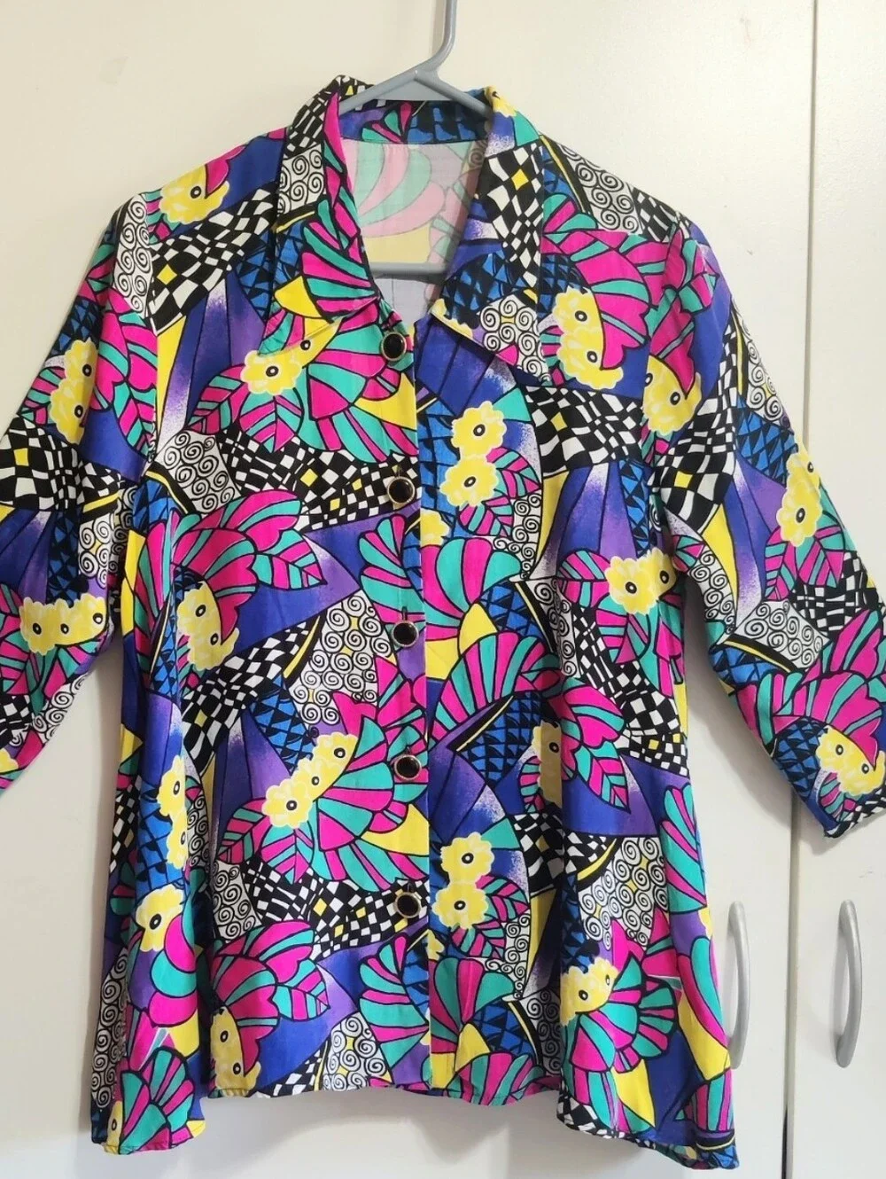 Vibrant Magenta Blazer & Printed Blouse Matching Set